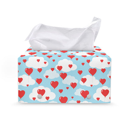 Red Heart Balloon Pattern Print Leather Tissue Box Cover