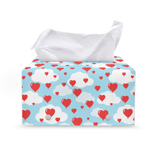 Red Heart Balloon Pattern Print Leather Tissue Box Cover