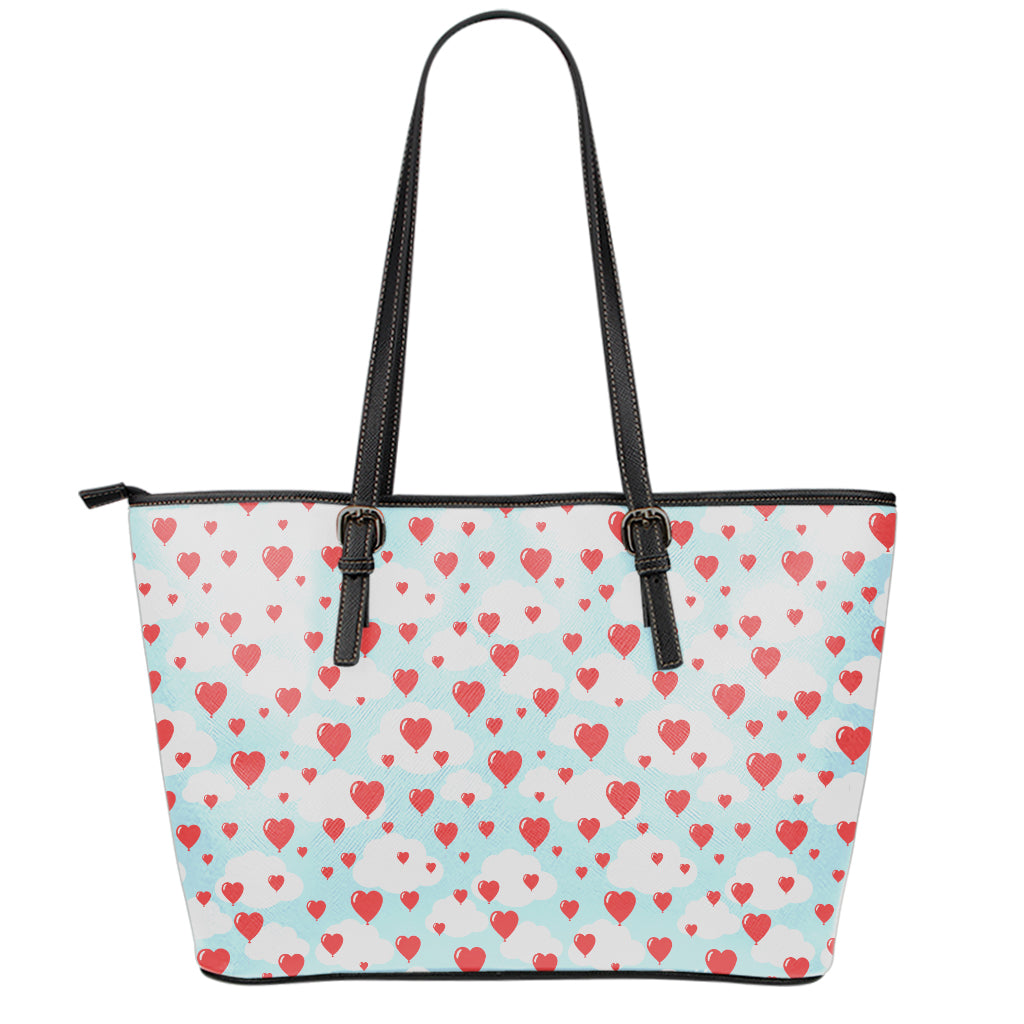 Red Heart Balloon Pattern Print Leather Tote Bag