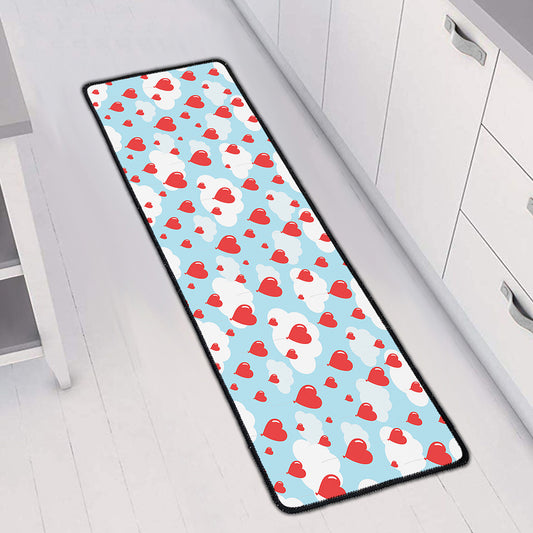 Red Heart Balloon Pattern Print Long Kitchen Mat