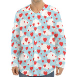 Red Heart Balloon Pattern Print Long Sleeve Baseball Jersey