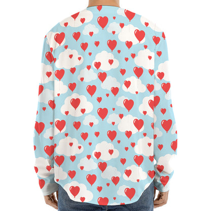 Red Heart Balloon Pattern Print Long Sleeve Baseball Jersey