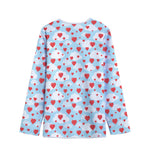 Red Heart Balloon Pattern Print Long Sleeve Short Coat