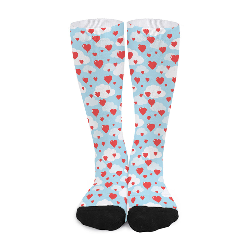 Red Heart Balloon Pattern Print Long Socks