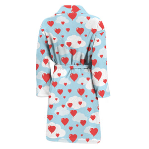 Red Heart Balloon Pattern Print Men's Bathrobe