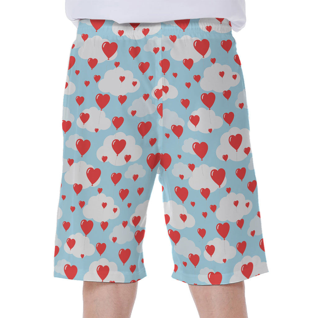 Red Heart Balloon Pattern Print Men's Beach Shorts