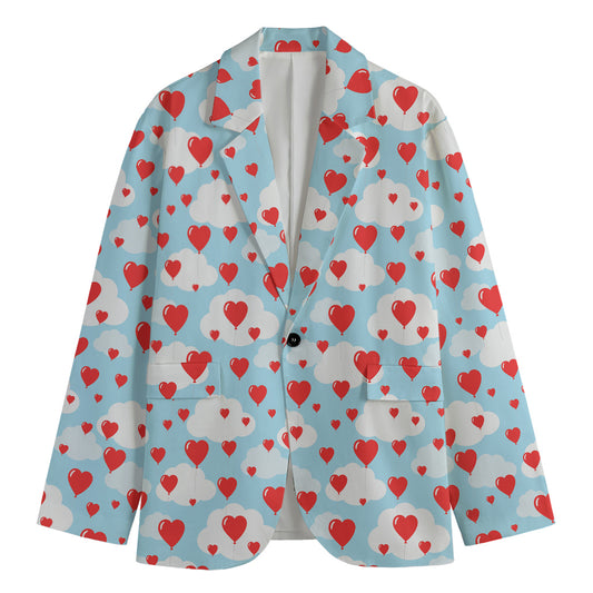 Red Heart Balloon Pattern Print Men's Blazer