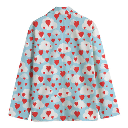 Red Heart Balloon Pattern Print Men's Blazer