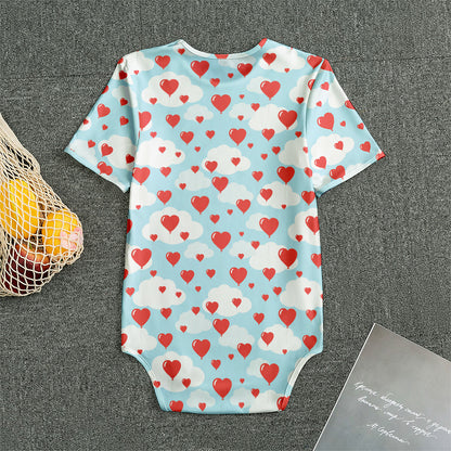 Red Heart Balloon Pattern Print Men's Bodysuit