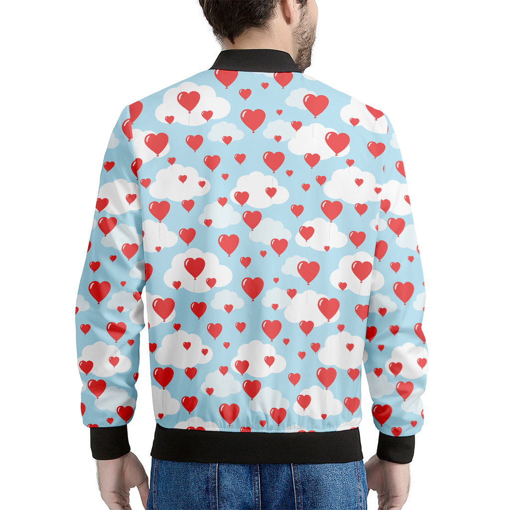 Red Heart Balloon Pattern Print Men's Bomber Jacket