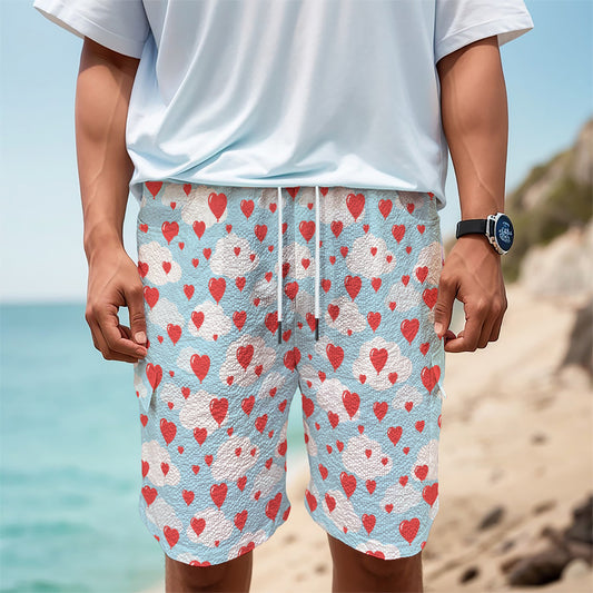Red Heart Balloon Pattern Print Men's Cargo Shorts