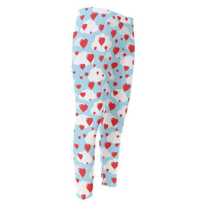 Red Heart Balloon Pattern Print Men's Compression Pants