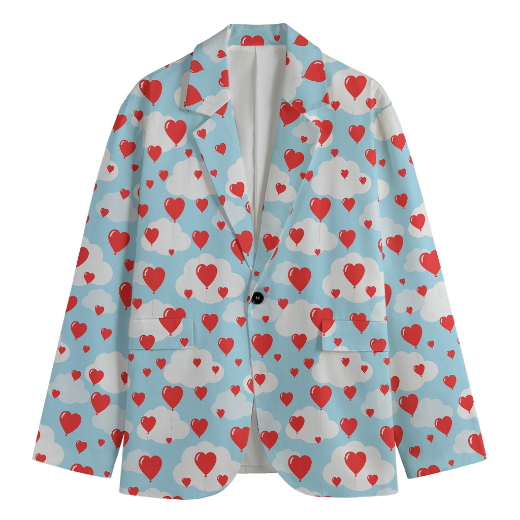 Red Heart Balloon Pattern Print Men's Cotton Blazer