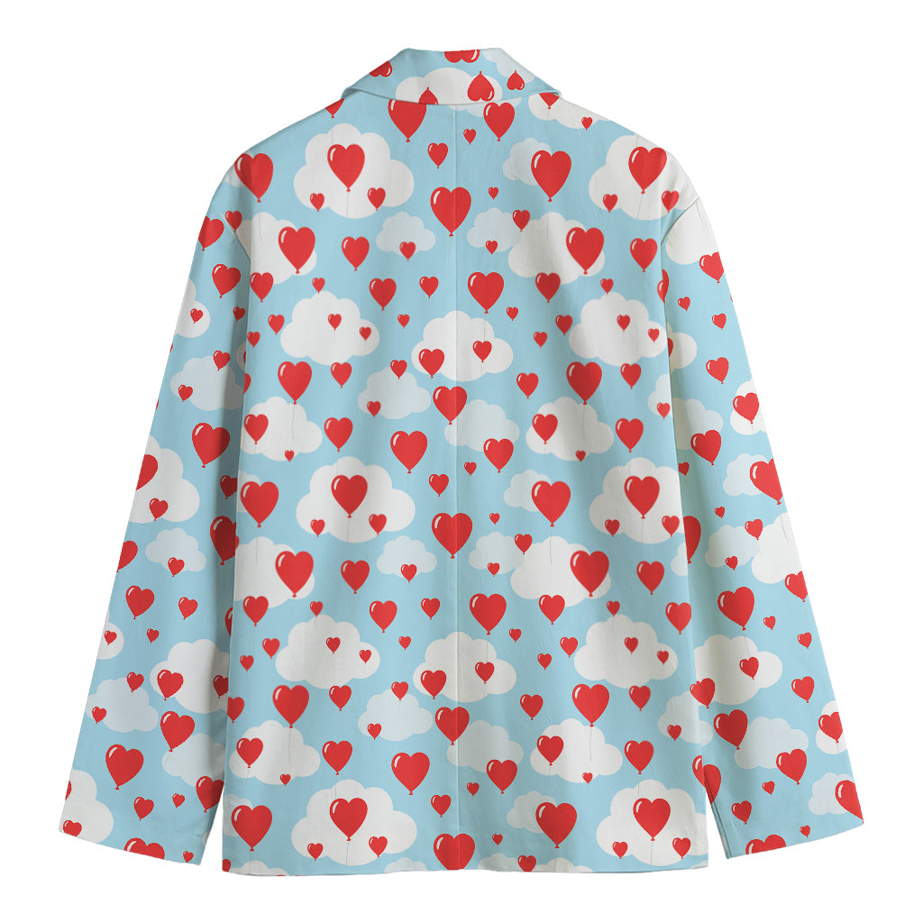 Red Heart Balloon Pattern Print Men's Cotton Blazer
