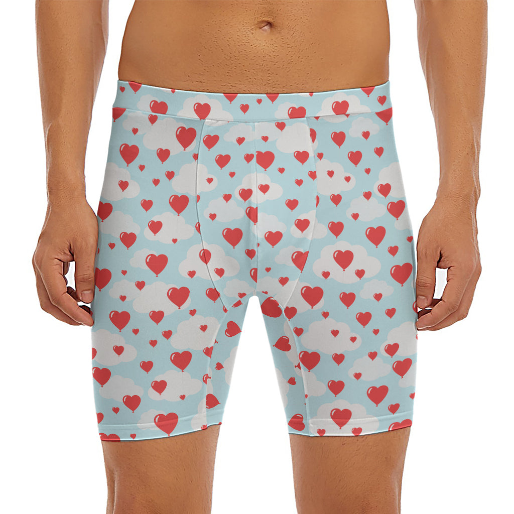 Red Heart Balloon Pattern Print Men's Long Boxer Briefs