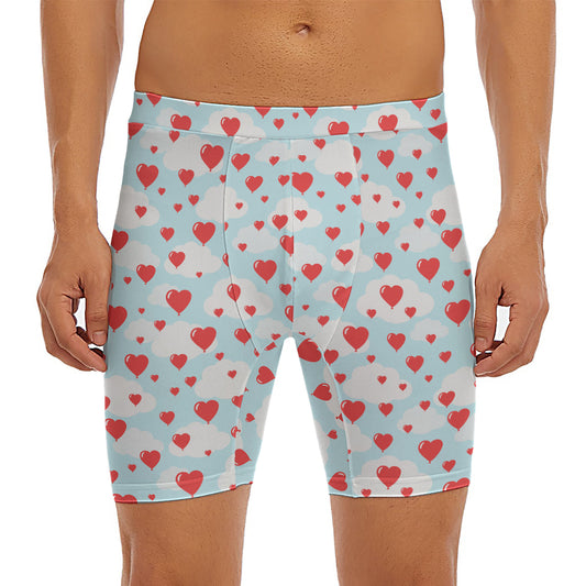 Red Heart Balloon Pattern Print Men's Long Boxer Briefs