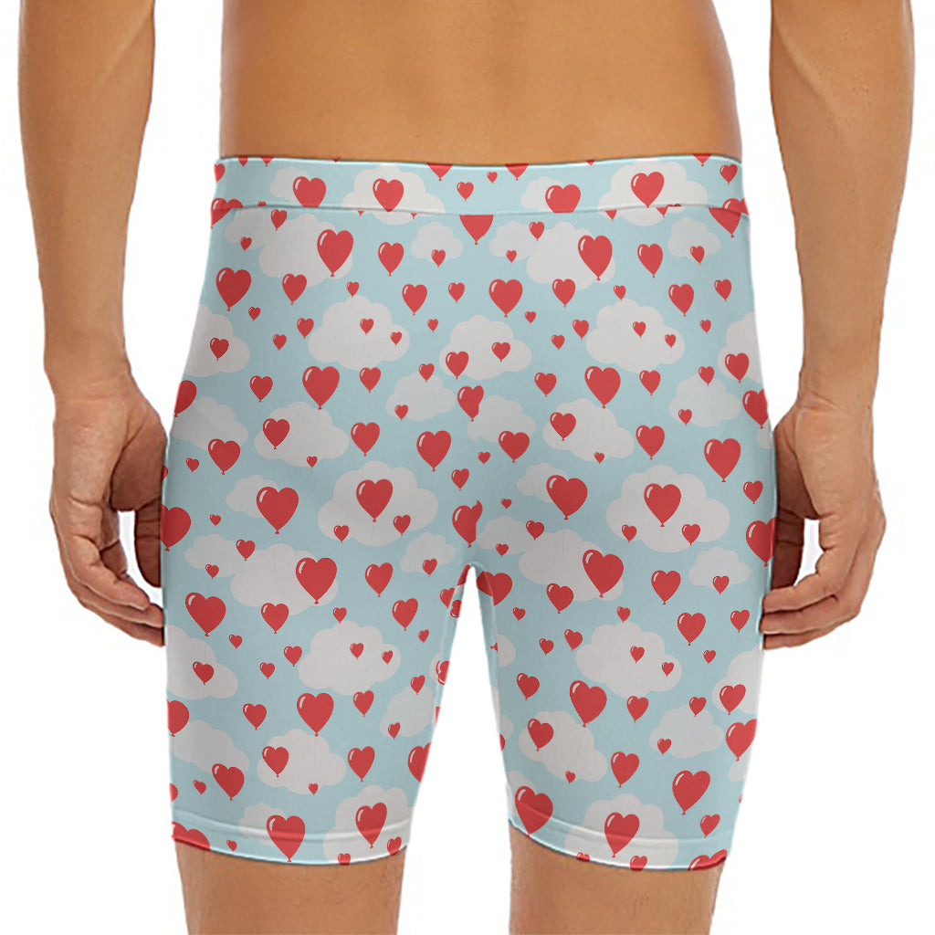 Red Heart Balloon Pattern Print Men's Long Boxer Briefs
