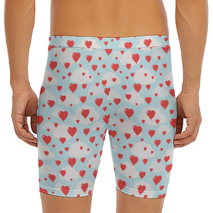 Red Heart Balloon Pattern Print Men's Long Boxer Briefs