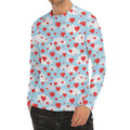 Red Heart Balloon Pattern Print Men's Long Sleeve Rash Guard