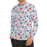 Red Heart Balloon Pattern Print Men's Long Sleeve Rash Guard