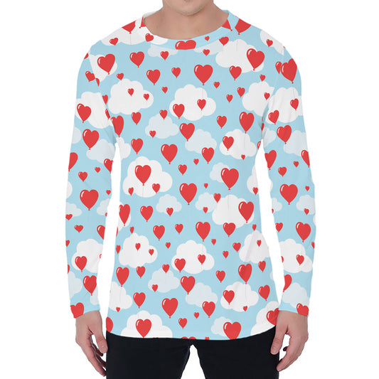 Red Heart Balloon Pattern Print Men's Long Sleeve T-Shirt