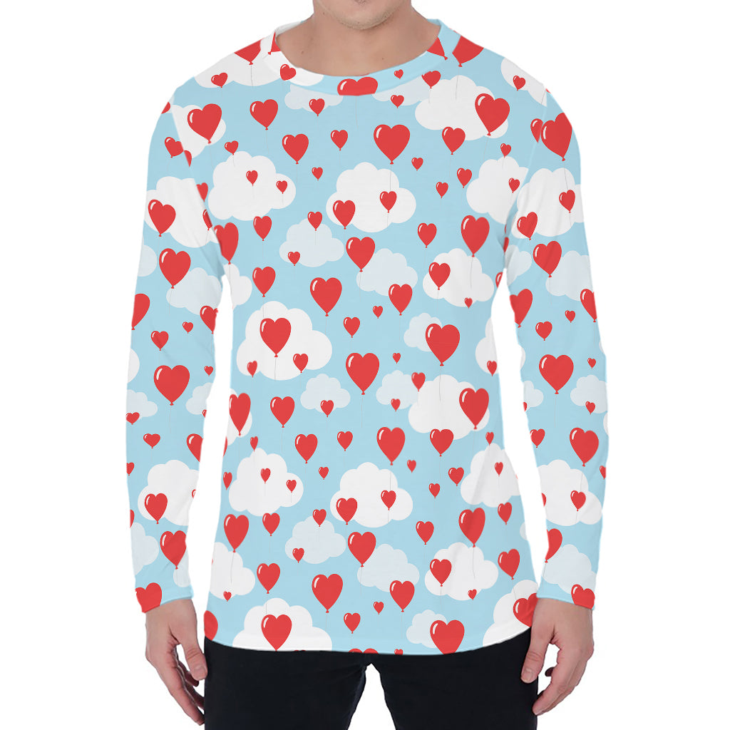 Red Heart Balloon Pattern Print Men's Long Sleeve T-Shirt