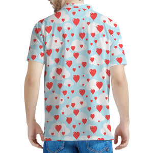 Red Heart Balloon Pattern Print Men's Polo Shirt