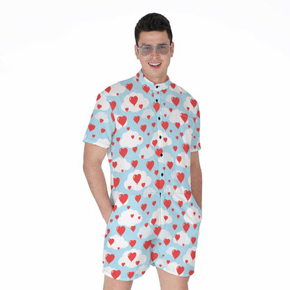 Red Heart Balloon Pattern Print Men's Rompers