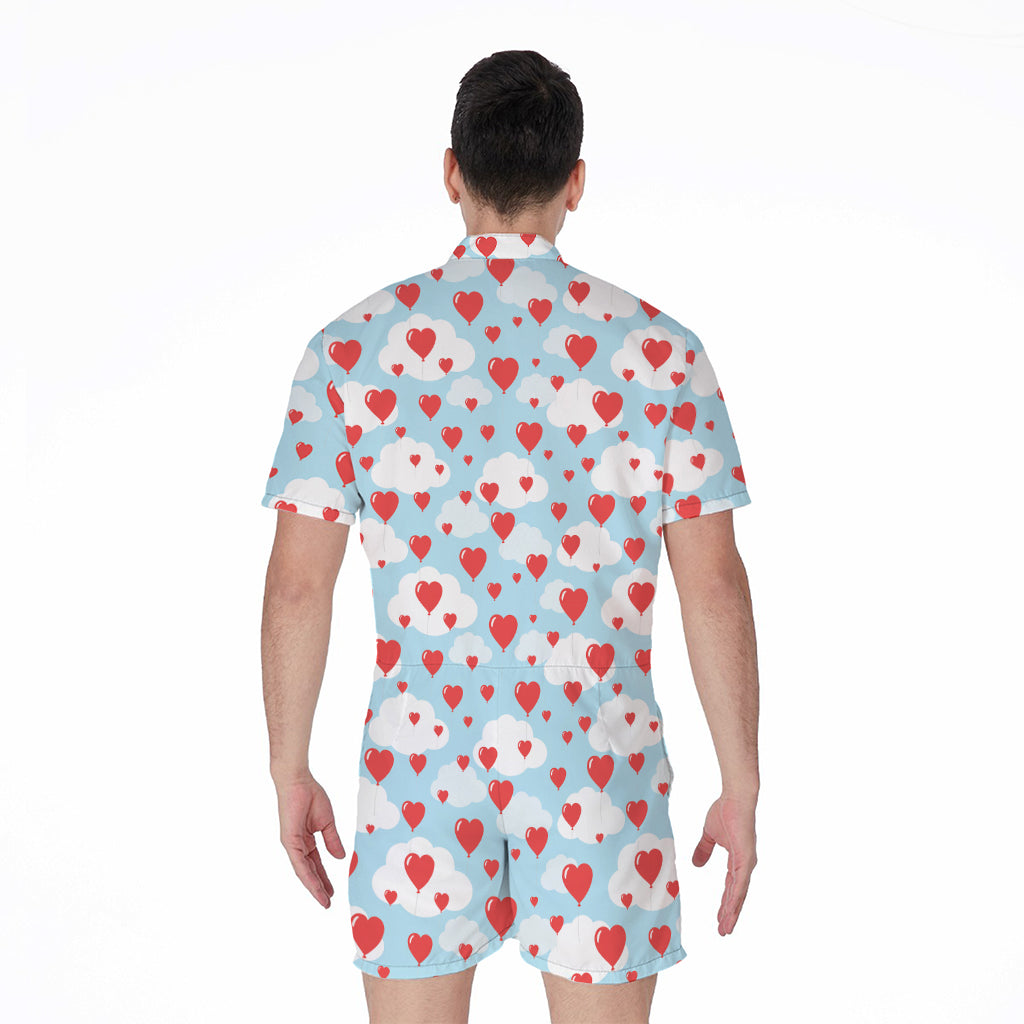 Red Heart Balloon Pattern Print Men's Rompers