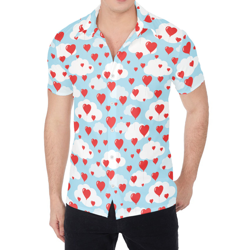 Red Heart Balloon Pattern Print Men's Shirt