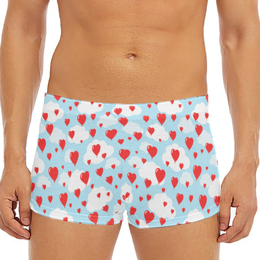 Red Heart Balloon Pattern Print Men's Short Boxer Briefs