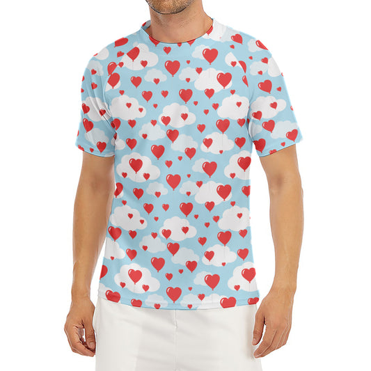 Red Heart Balloon Pattern Print Men's Short Sleeve Rash Guard