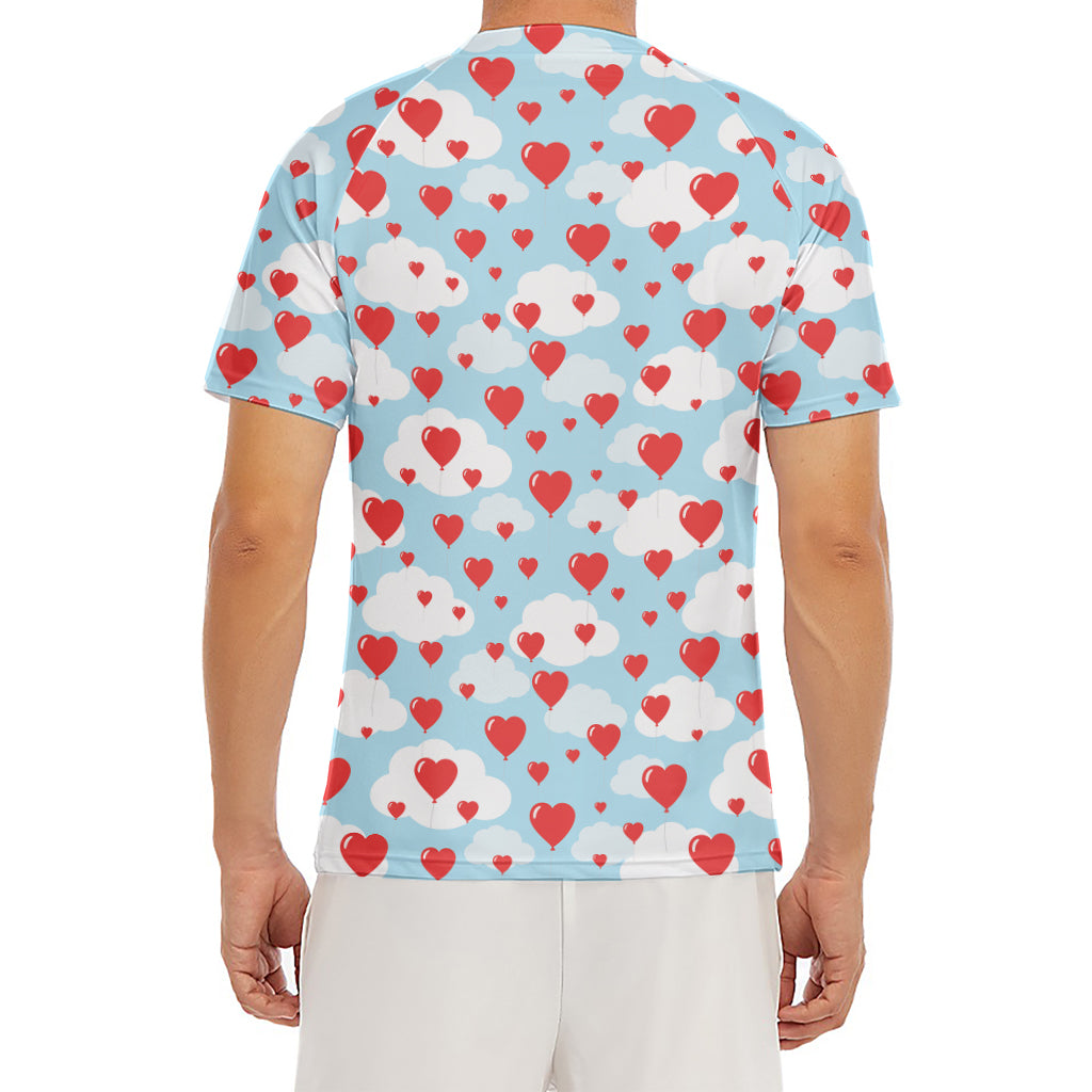 Red Heart Balloon Pattern Print Men's Short Sleeve Rash Guard