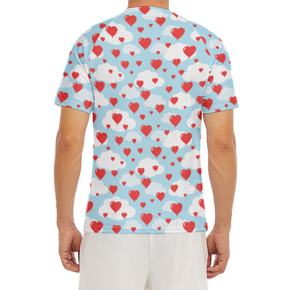 Red Heart Balloon Pattern Print Men's Short Sleeve Rash Guard