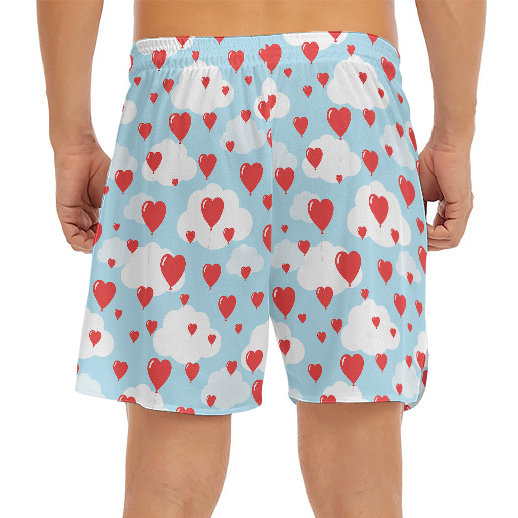 Red Heart Balloon Pattern Print Men's Split Running Shorts