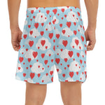 Red Heart Balloon Pattern Print Men's Split Running Shorts