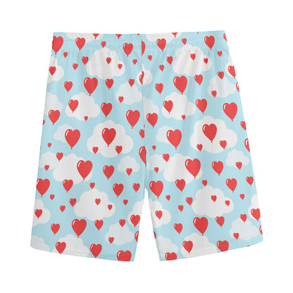 Red Heart Balloon Pattern Print Men's Sports Shorts