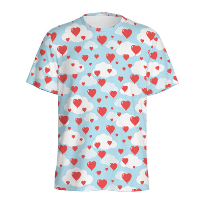 Red Heart Balloon Pattern Print Men's Sports T-Shirt