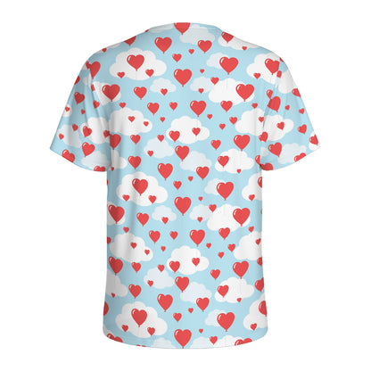 Red Heart Balloon Pattern Print Men's Sports T-Shirt