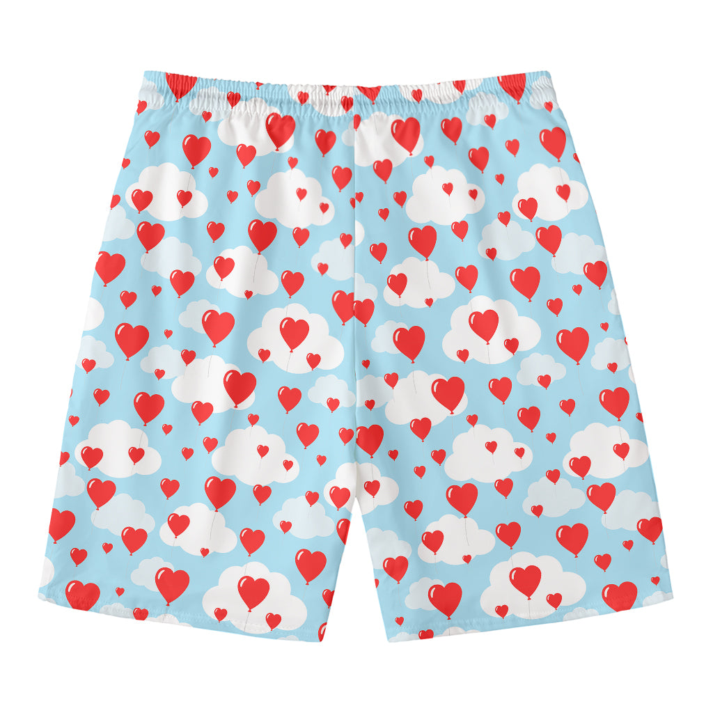 Red Heart Balloon Pattern Print Men's Swim Trunks