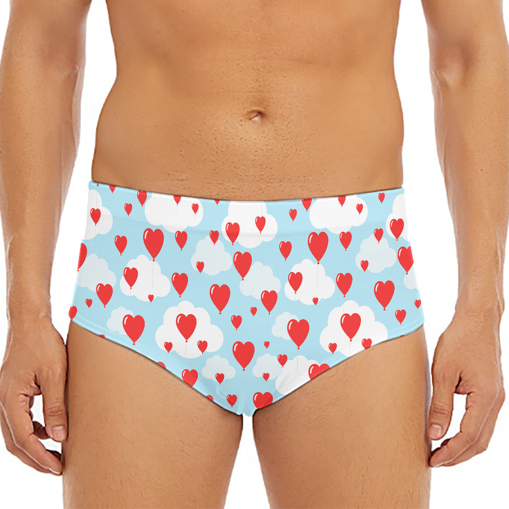 Red Heart Balloon Pattern Print Men's Triangle Swim Briefs