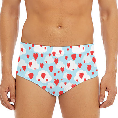 Red Heart Balloon Pattern Print Men's Triangle Swim Briefs