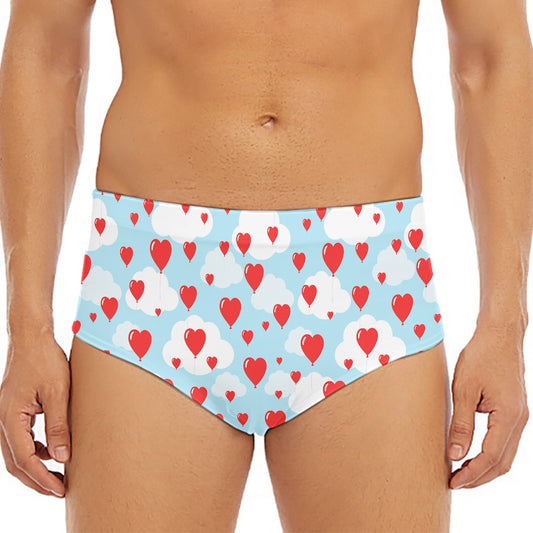 Red Heart Balloon Pattern Print Men's Triangle Swim Briefs