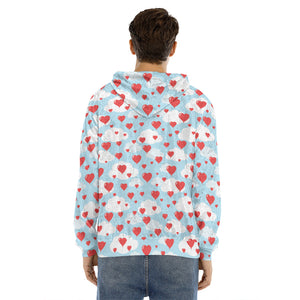 Red Heart Balloon Pattern Print Men's Velvet Pullover Hoodie