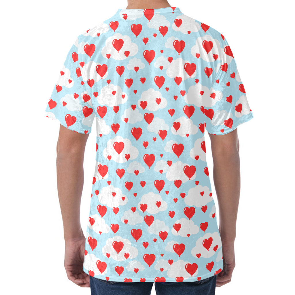 Red Heart Balloon Pattern Print Men's Velvet T-Shirt