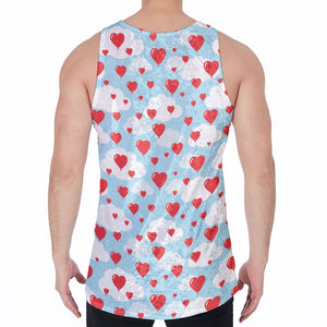 Red Heart Balloon Pattern Print Men's Velvet Tank Top