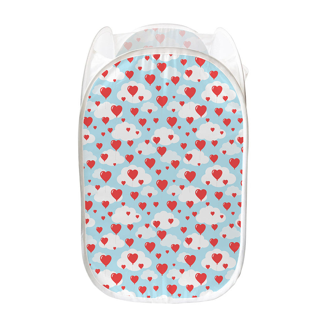 Red Heart Balloon Pattern Print Mesh Laundry Hamper