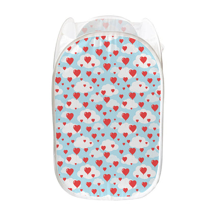 Red Heart Balloon Pattern Print Mesh Laundry Hamper