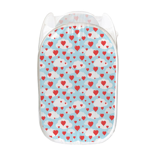 Red Heart Balloon Pattern Print Mesh Laundry Hamper