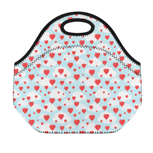 Red Heart Balloon Pattern Print Neoprene Lunch Bag